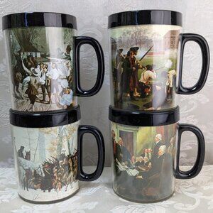 Vintage Set of 4 Thermo Serv Mugs "Freedom" USA History Valley Forge Paul Revere